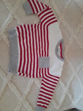 Sweterek dla chłopca biało czerwony paski 12-18mcy