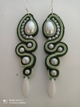 Kolczyki haft sutasz zielone perły