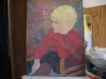 portret olejny płótno prl kobieta