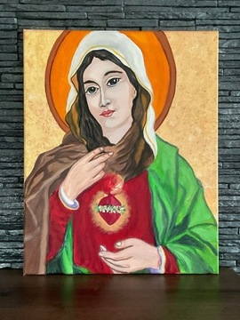 Obraz na płótnie Maryja 40x50 cm ręcznie malowany 