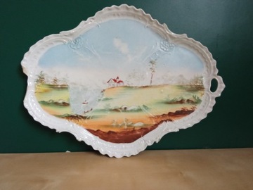 Przedwojenna taca ceramiczna, ręcznie malowana