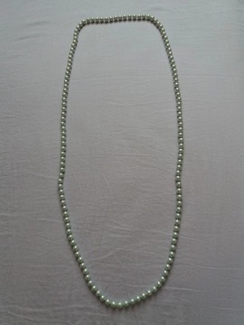 Długi naszyjnik szare szklane perły retro 122cm