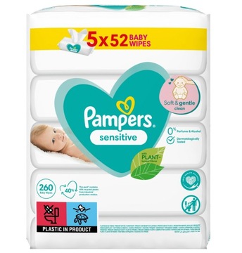 Chusteczki Pampers sensitive 5 x 52 szt z Niemiec