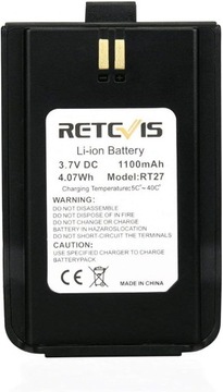 Bateria do Retevis RT27 RT27V 3,7V 1100mAh