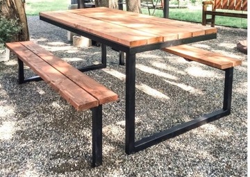 Stół zestaw piknikowy piwny tarasowy barowy biesiadny drewniany metalowy 