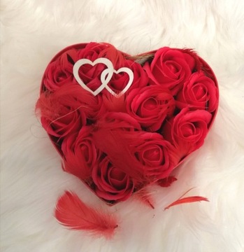 Bukiet mydlane róże/flowerbox walentynki serce
