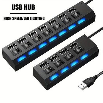 PRZEDŁUŻACZ LISTWA USB 2.0 7 PORTÓW LED! 2 KOLORY!