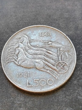 500 lirow 1961r. Włochy srebro kwadryga Ładne 