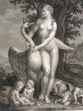 Jupiter i Leda, del Sarto miedzioryt 1786 erotyk