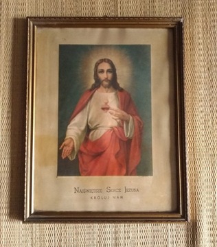 Stary obraz Najświętsze Serce Jezusa Króluj Nam