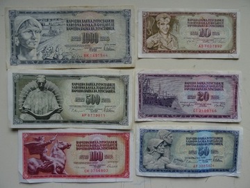 Jugosławia 6 banknotów 10-1000 dinarów ciekawy mix -L040