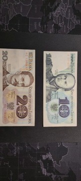 Banknoty PRL 10 i 20 zł 1982 r.