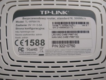 Router TP LINK  TL-WR841N z zasilaczem i płytą 