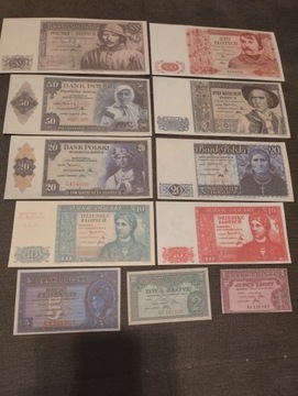 zestaw RZĄD NA UCHODŹSTWIE 1939 - 11 banknotów 