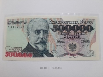 500000 zł 1993 r. UNC seria Z Sienkiewicz