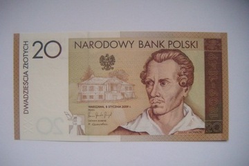 POLSKA Banknot 20 zł Juliusz Słowacki 2009 r. UNC