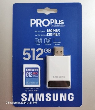 Samsung SDXC PRO Plus 512GB + czytnik