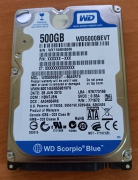 Dysk WD 500GB 2.5" (WD5000BEVT)
