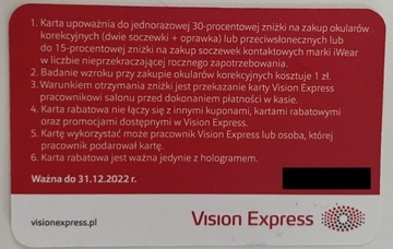 Karta kupon rabatowy Vision Express