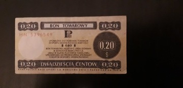 bon Pekao  , 20 centów , 1979 , seria HN , błąd !