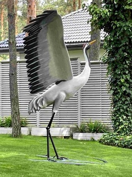 Przepiękny wielki ptak ŻURAW rzeźbiony z dębu 