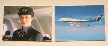 2 pocztówki linie lotnicze ANA, Japonia lata 80te