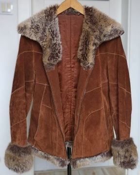 Zamszowa kurtka z futerkiem C&A vintage retro