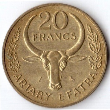 MADAGASKAR, 20 franków / 4 ariary 1970, KM#12