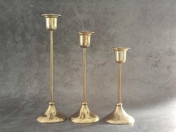 Zestaw 3 mosiężnych świeczników w stylu vintage, Szwecja, lata 60. XX wieku