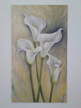 Obraz olejny na płótnie malowany kwiaty Kalie