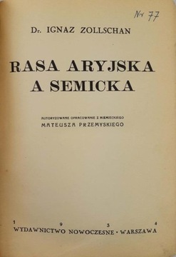 Ignaz Zollschan Rasa aryjska a semicka 1934