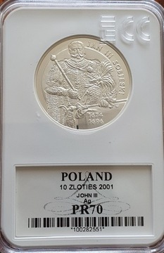 10 zł. Jan III Sobieski   z  2001 Gcn pr70