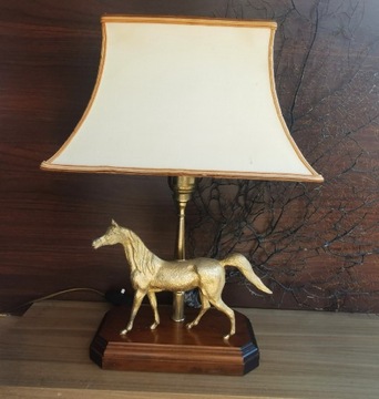 Lampa stołowa gabinetowa z koniem koń mosiężna 