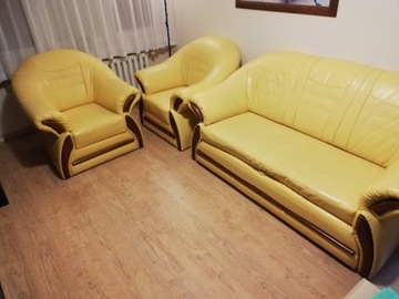 Komplet z ekoskóry sofa+dwa fotele