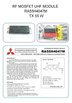 RA55H4047M WZMACNIACZ UHF 400-470MHz TX55W 12VDC