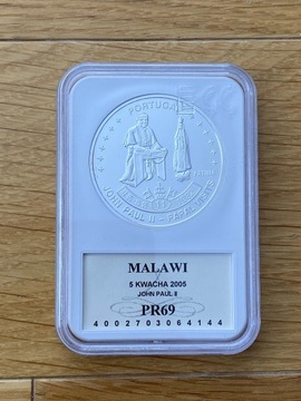 Malawi 5 Kwacha 2005 JP II srebro GCN PR 69