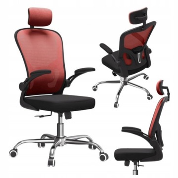 Fotel Obrotowy Krzesło Biurowe Czerwono-Czarne + Chrom Jak Nowe Real Foto