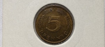 Niemcy 5 fenigów, 1979 r. Znak menniczy „F”. #S50