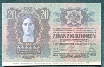 20 koron 1913  PWPW 2006r reprodukcja unc 