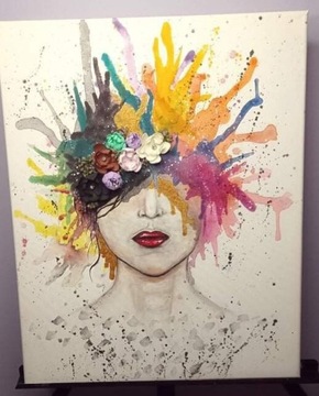 Obraz kobieta z kwiatami i cyrkoniami 40x50