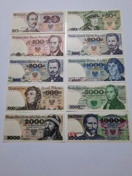 105#N SUPER ZESTAW BANKNOTÓW PRL UNC  10 SZT OD 20 ZŁ DO 10.000 TYSIĘCY!!!