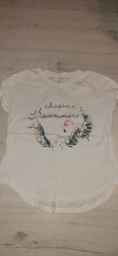 Bluzka tshirt r. 134-140, 10 lat Biała flaming