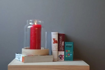 Słój, słoik, wazon, świecznik,  + drewniana taca