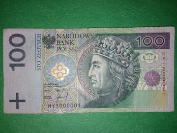 Banknot kolekcjonerski 100 zł, seria HY1000001
