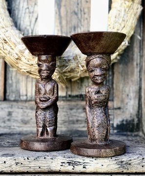 Dwa świeczniki z drewna egzotycznego Afryka