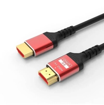 Kabel 2m HDMI 2.1 z oplotem i 8K 48 Gbps Czerwień