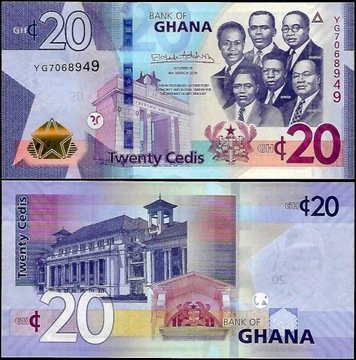 * GHANA 20 cedi 2019 P-48 stan UNC Piękne kolory !