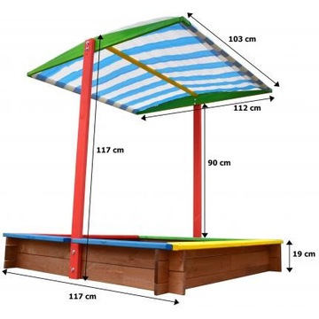 Drewniana Piaskownica z Daszkiem 120x120cm W-waa 