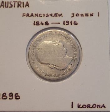 1 korona Austria 1896r, w holderze, SREBRO (495)