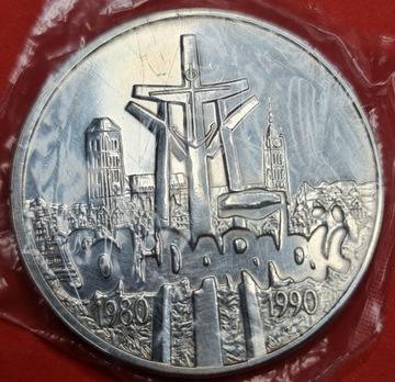 Moneta SREBRO 100000 zł 1990 SOLIDARNOŚĆ litera L